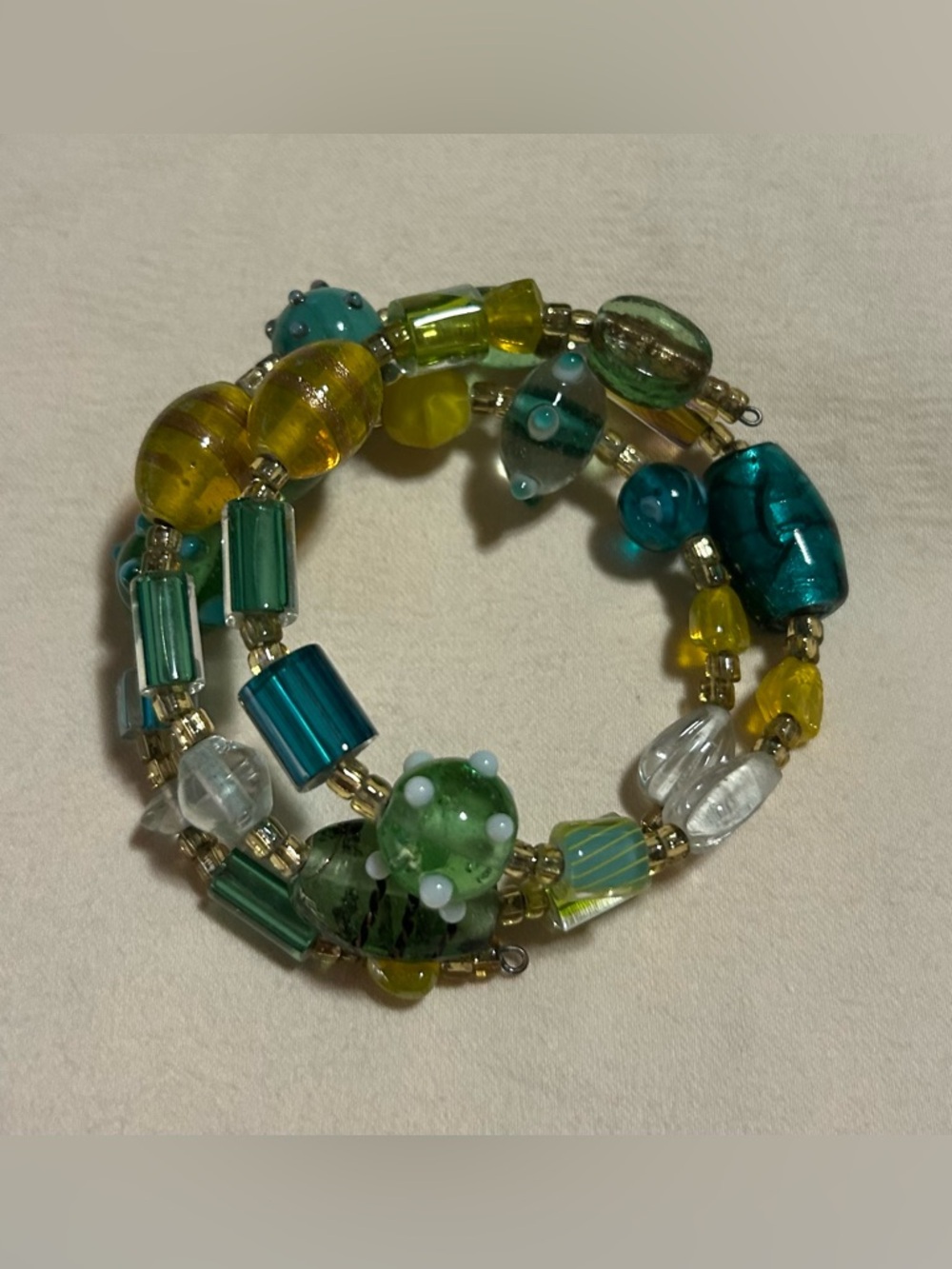 Green & Yellow Glass Bead Wrap Bracelet - Women Jewelry
